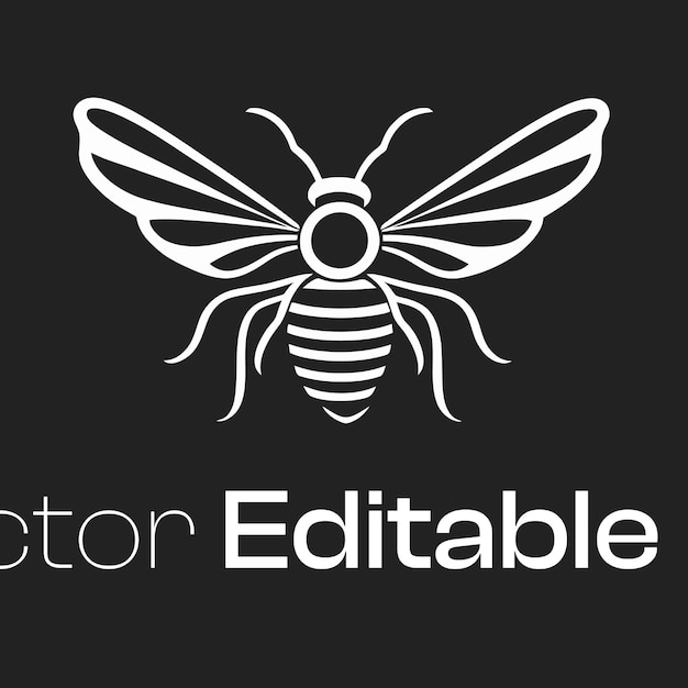 Elegante logotipo vectorial en blanco y negro de una abeja con diseño de arte de línea minimalista Archivo EPS editable