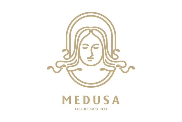 Elegante lujo gorgona dorada medusa dios mujer dama chica mujer logo diseño vector