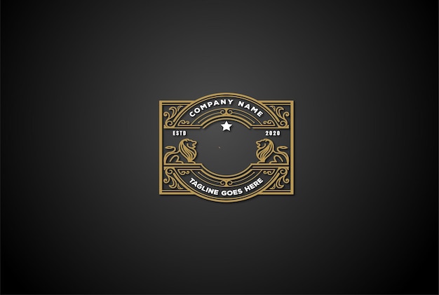Elegante Lujo León Blanco Frontera Marco Etiqueta Logotipo Diseño Vector