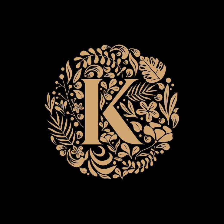 Vector elegante lujo letra k círculo floral flores