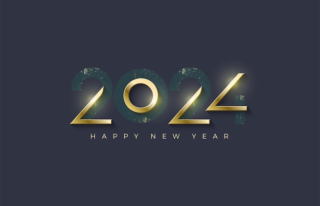 Elegante y lujoso diseño de celebración de feliz año nuevo 2024 El color dorado brillante premium es muy lujoso