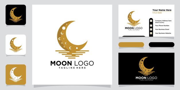 Elegante luna creciente y estrella logo diseño luna icono vector