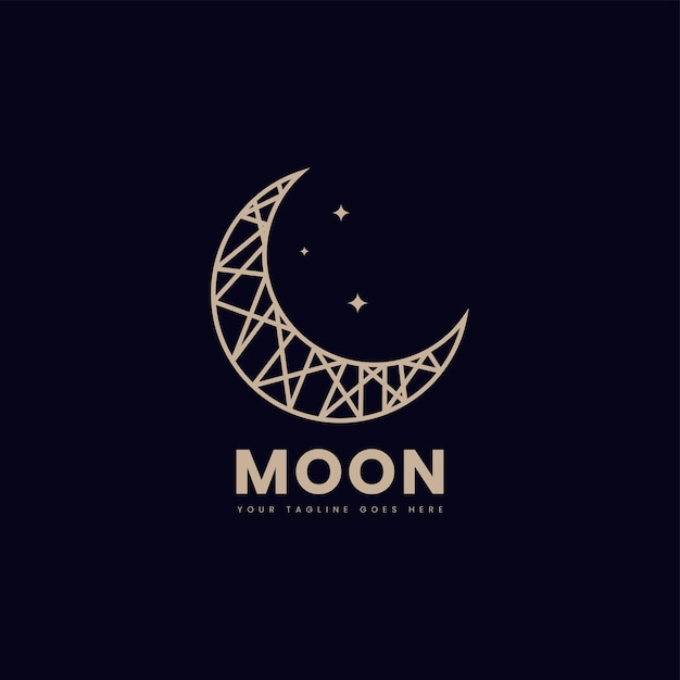 elegante luna creciente y estrella logotipo diseño línea icono vector en estilo de lujo contorno lineal