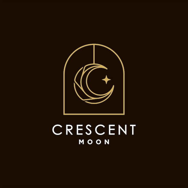 elegante luna creciente y estrella logotipo diseño línea icono vector en estilo de lujo contorno lineal
