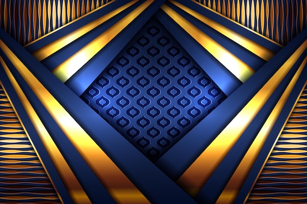 Elegante luz dorada poligonal en banner geométrico de capa de material de papel azul oscuro