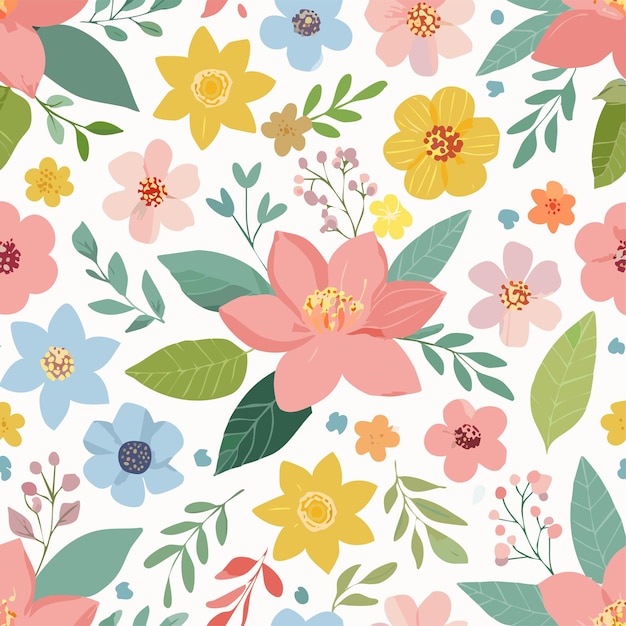 Elegante mano dibujada floral de patrones sin fisuras
