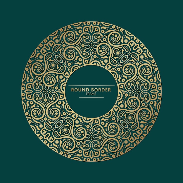 Elegante marco circular dorado sobre un fondo verde azulado