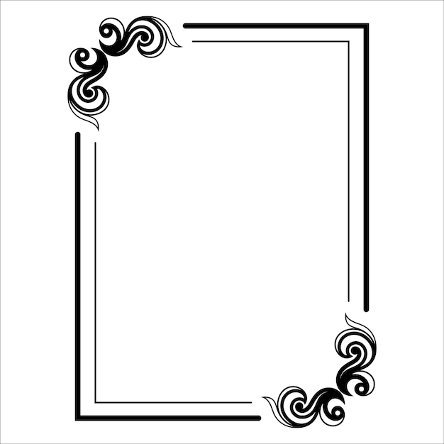 Elegante marco decorativo de borde negro con elementos de remolino floral sobre fondo blanco