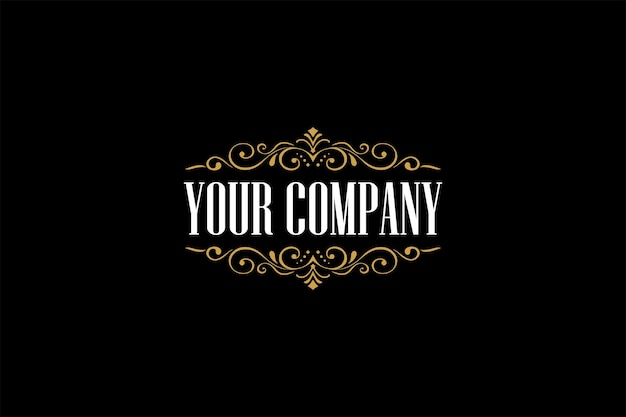Elegante marco floral dorado vintage de lujo refinado diseño de logotipo dibujado a mano
