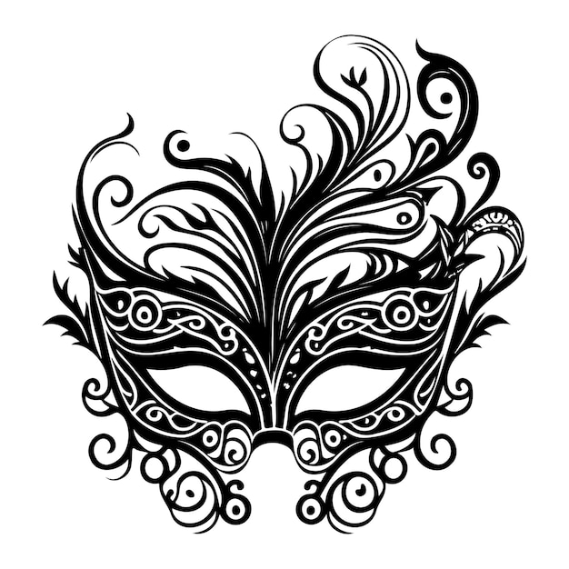 Elegante máscara de carnaval ilustración negra boceto dibujado a mano