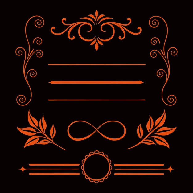 Elegante menú caligráfico dorado y elementos de diseño de invitaciones