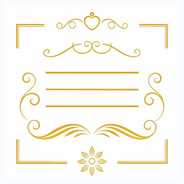 Elegante menú caligráfico dorado y elementos de diseño de invitaciones