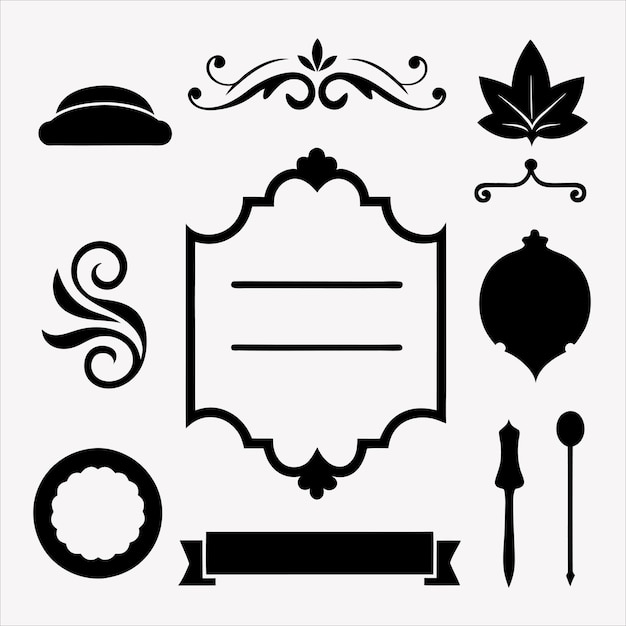 Elegante menú caligráfico dorado y elementos de diseño de invitaciones