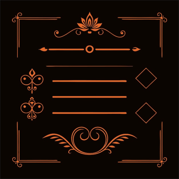 Elegante menú caligráfico dorado y elementos de diseño de invitaciones