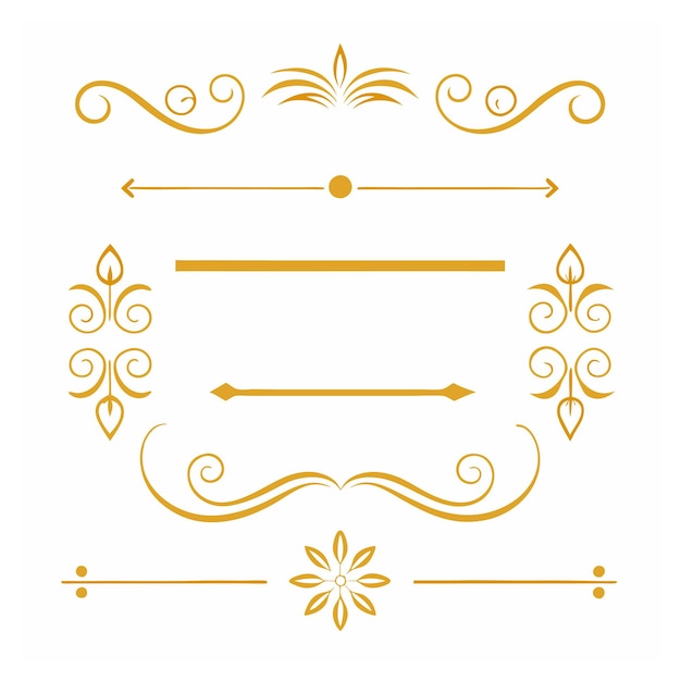 Elegante menú caligráfico dorado y elementos de diseño de invitaciones