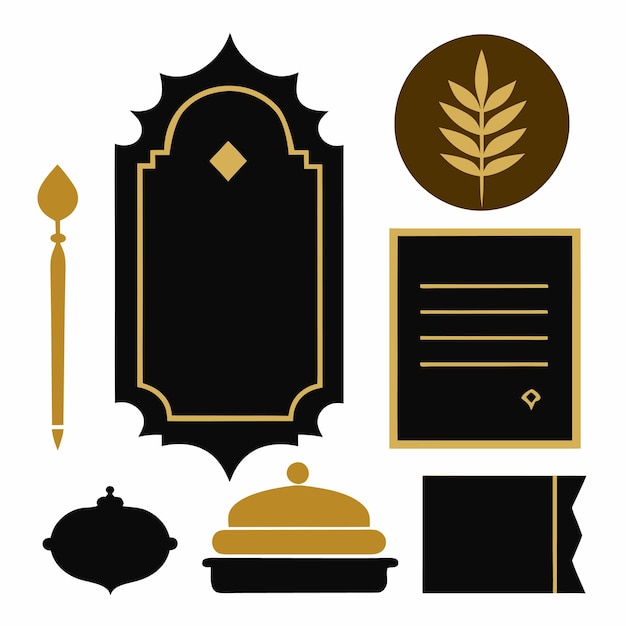 Elegante menú caligráfico dorado y elementos de diseño de invitaciones