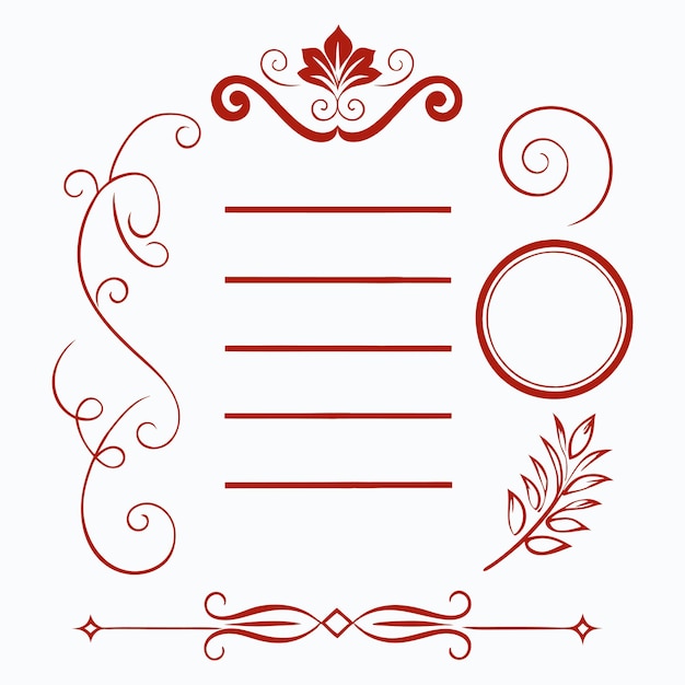 Elegante menú caligráfico dorado y elementos de diseño de invitaciones