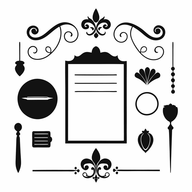 Elegante menú caligráfico dorado y elementos de diseño de invitaciones