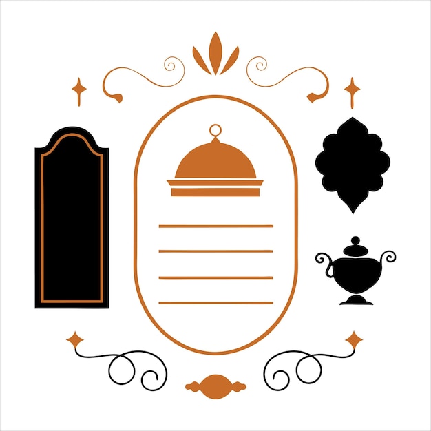Elegante menú caligráfico dorado y elementos de diseño de invitaciones