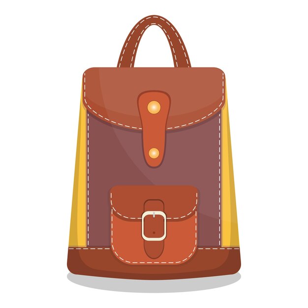 Elegante mochila de cuero colorido con bolsillos y costuras blancas Ilustración vectorial