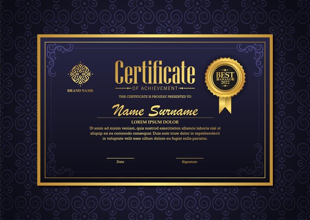 Elegante modelo de certificado púrpura de premio por logros
