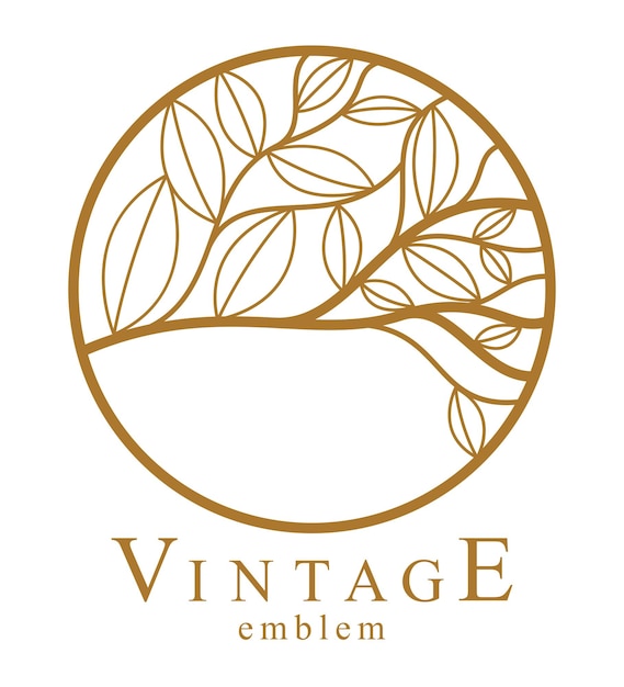 Elegante monograma floral vectorial aislado, el diseño gráfico deja el logotipo o emblema en forma de círculo, plantilla para el logotipo de boutique o hotel o salón, elemento lineal de estilo clásico.