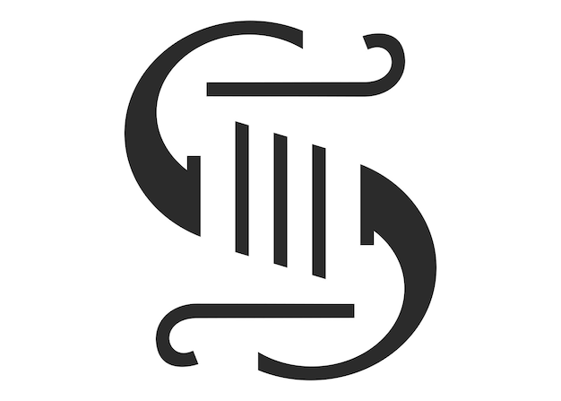 Elegante monograma vectorial aislado logotipo en blanco y negro con letra estilizada s y piedra clásica