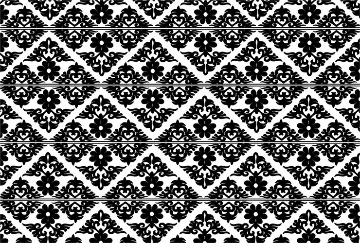 Elegante motivo floral ornamental en blanco y negro