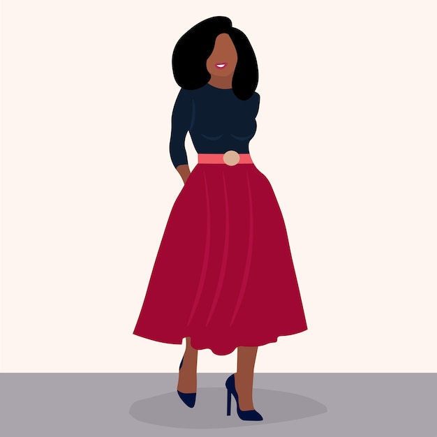 Elegante mujer africana joven en vector de estilo de arte de línea