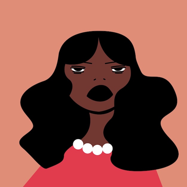 Elegante mujer negra moderna Retrato dibujado a mano para redes sociales avatar Estampado de camiseta banner Ilustración moderna colorida Estilo de boceto de dibujos animados Diseño femenino Todos los elementos están aislados