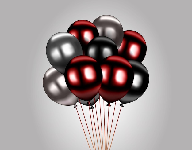 Elegante Negro Rojo y Plata Balones Vector para fiesta de cumpleaños de Año Nuevo y diseño de celebración