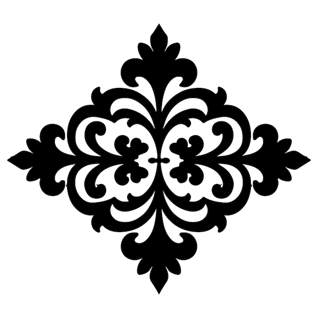 Elegante ornamento negro con detalles florales y de pergamino