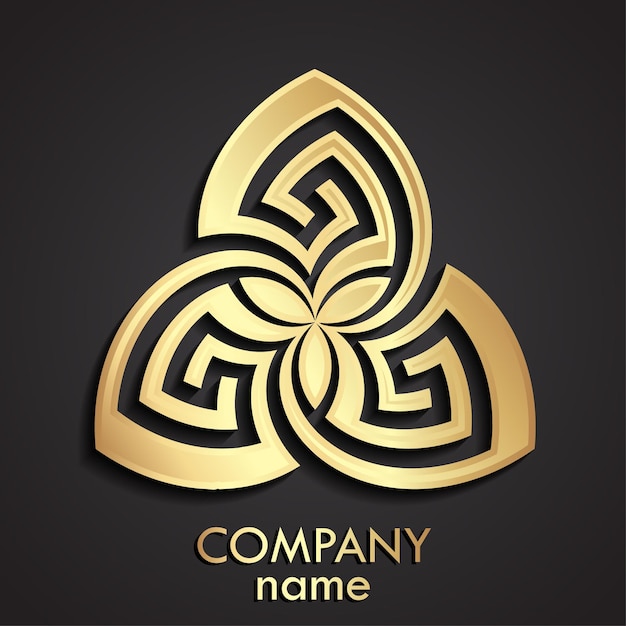 elegante ornamento de triángulo logotipo de oro 3D