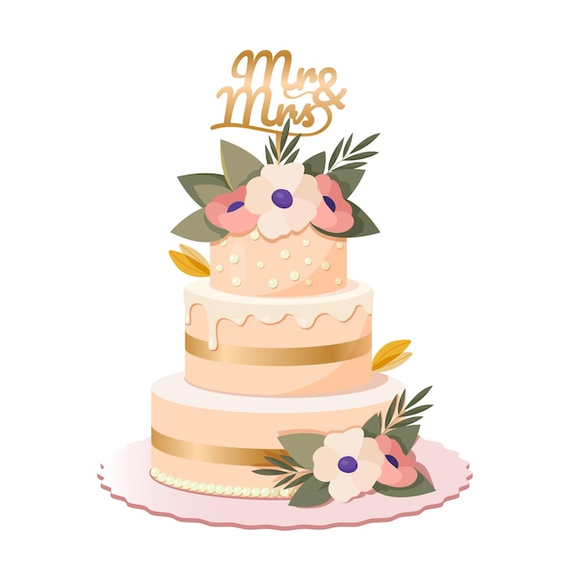 Un elegante pastel de bodas decorado con flores y lentejuelas.