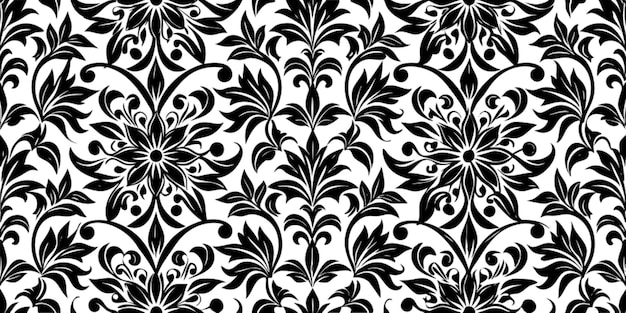 Elegante patrón sin costuras de damasco floral blanco y negro