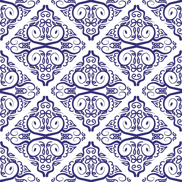 elegante patrón sin costuras de motivo azul para azulejos y textiles
