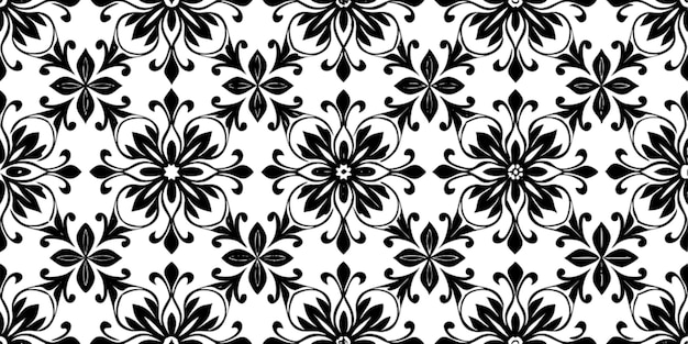 Elegante patrón de damasco floral en blanco y negro