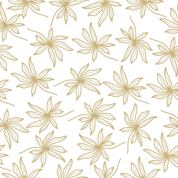 Elegante patrón floral dorado sin costuras con motivos de flores de estilo minimalista dibujado a mano para papel tapiz de moda Fondo de papel de regalo Tela Textil Prendas de vestir y diseño de tarjetas