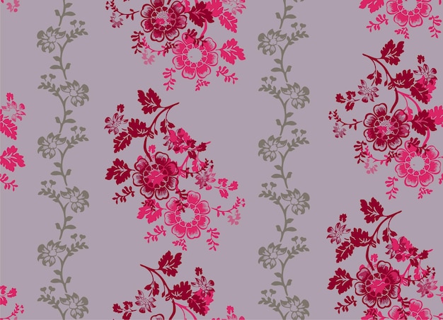 Elegante patrón floral en rosa y gris sobre un fondo púrpura claro