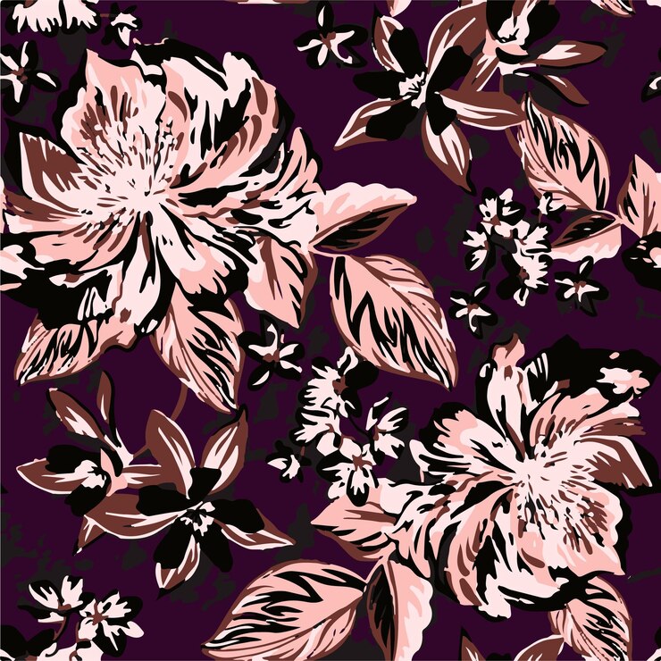Elegante patrón floral en tonos púrpura oscuro y rosa
