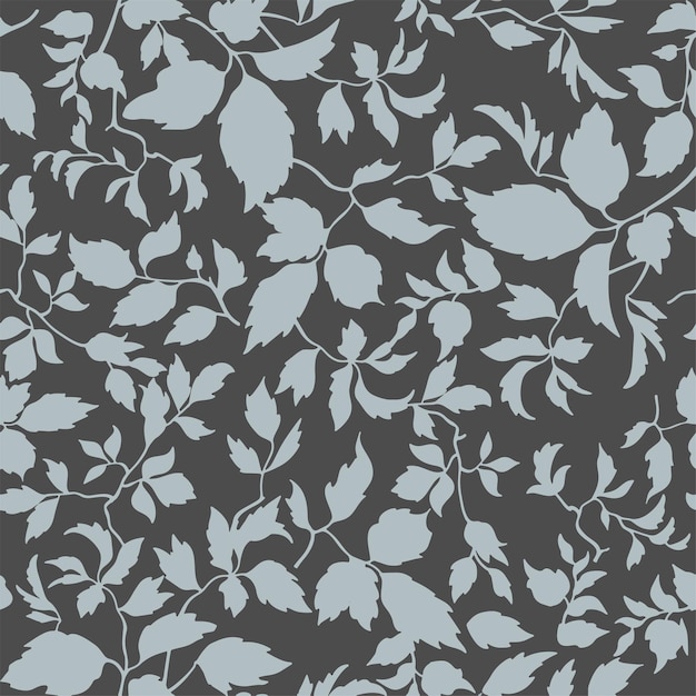 Elegante patrón de hojas de color gris claro sobre un fondo oscuro