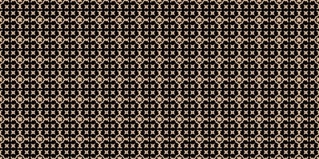 Elegante patrón islámico sin costuras en beige y oro Ornamento geométrico en fondo oscuro para diseños orientales de lujo