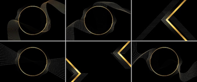 Elegante patrón de trébol de cuatro hojas negro y dorado.