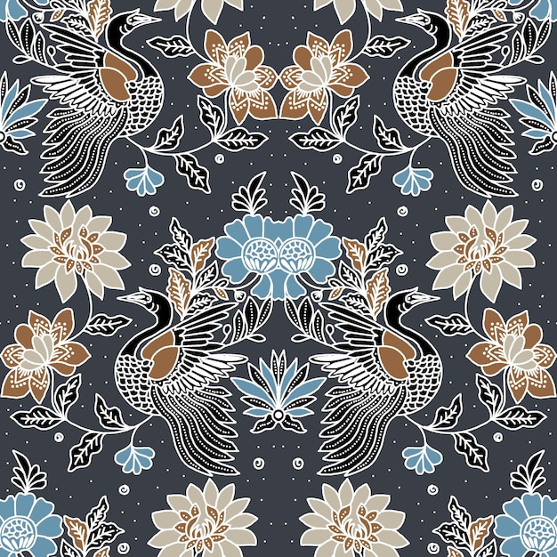 Elegante pavo real y motivo floral para diseños textiles decorativos