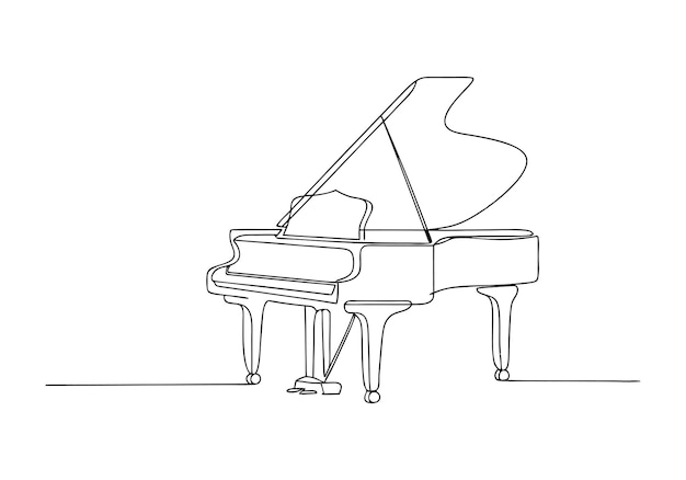 Elegante piano de cola en el arte de la línea continua