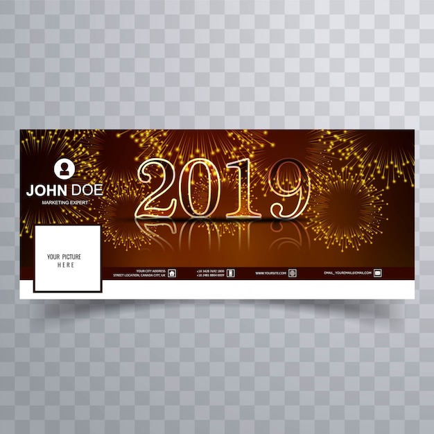 Elegante plantilla de banner de cubierta de facebook de año nuevo 2019