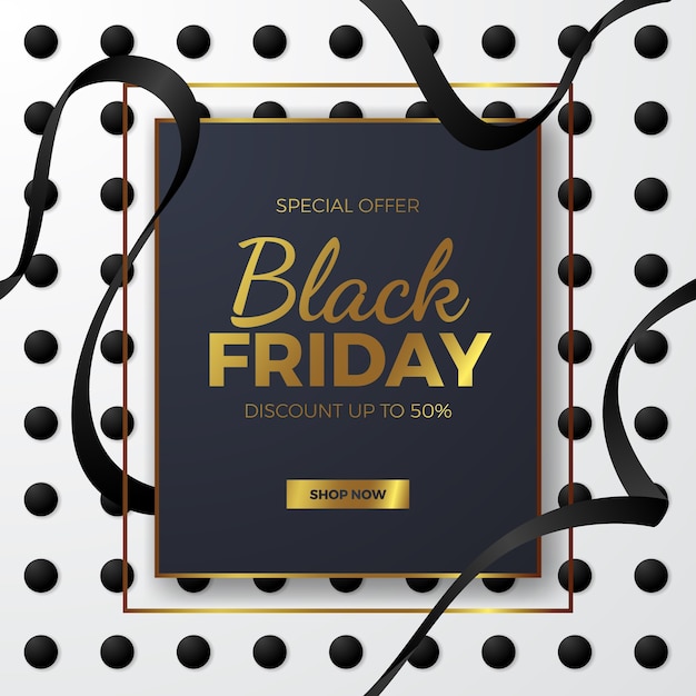 Elegante plantilla de banner de oferta de venta de viernes negro premium y de lujo con cinta negra