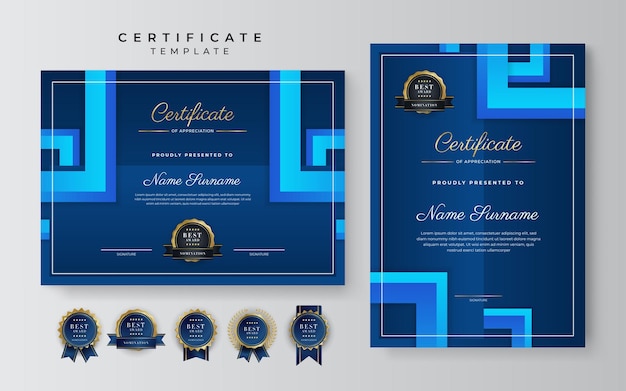 Elegante plantilla de certificado de diploma azul y oro