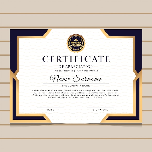 Elegante plantilla de certificado de diploma azul y oro.