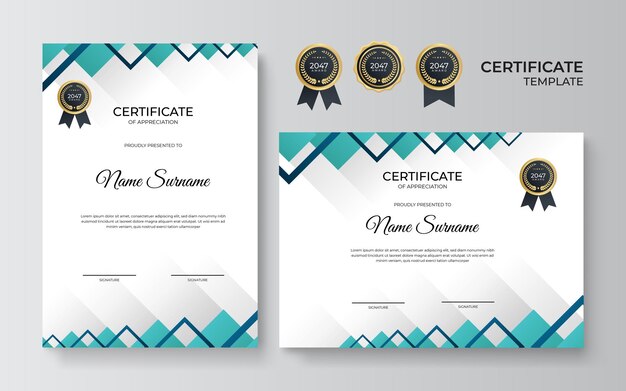 Elegante plantilla de certificado de diploma azul verde y dorado